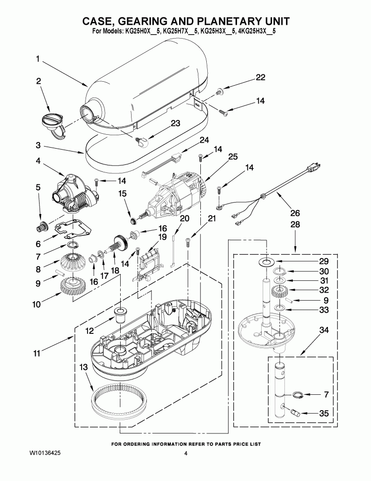 CASE, GEARING AND PLANETARY Diagram and Parts List for 4KG25H3XOB5  KitchenAid Mixer