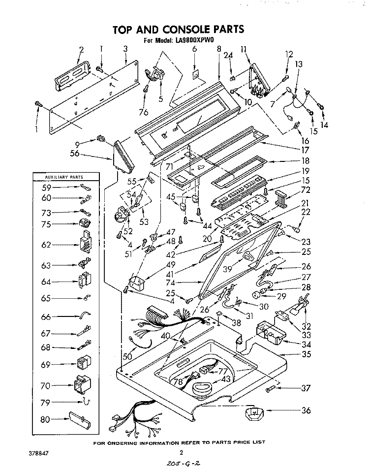 TOP AND CONSOLE Diagram and Parts List for LA9800XPW0  Whirlpool Washer