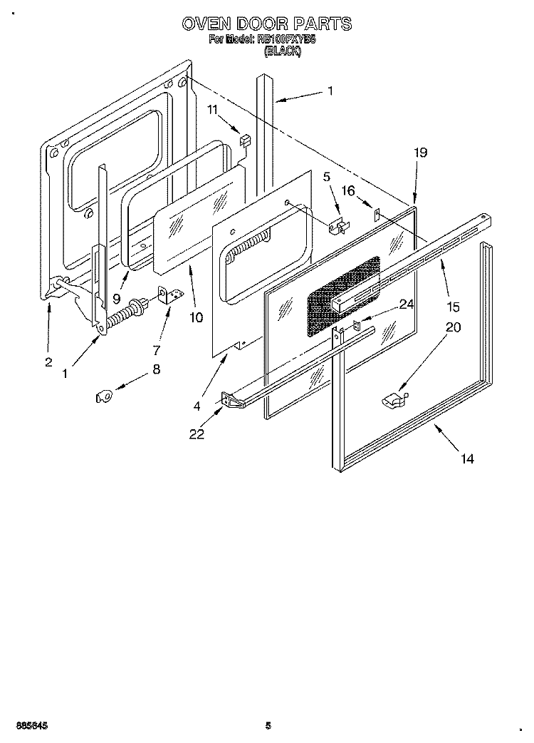 OVEN DOOR Diagram and Parts List for RB100PXYB5  Whirlpool Wall Oven