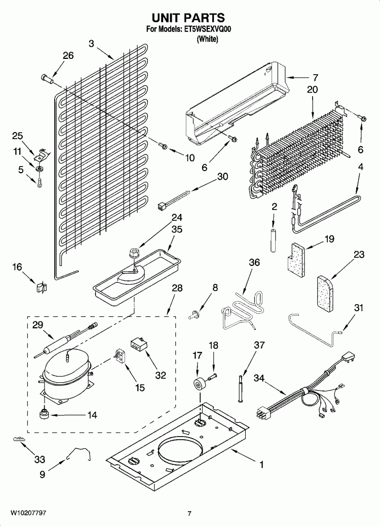 UNIT PARTS Diagram and Parts List for ET5WSEXVQ00  Whirlpool Refrigerator