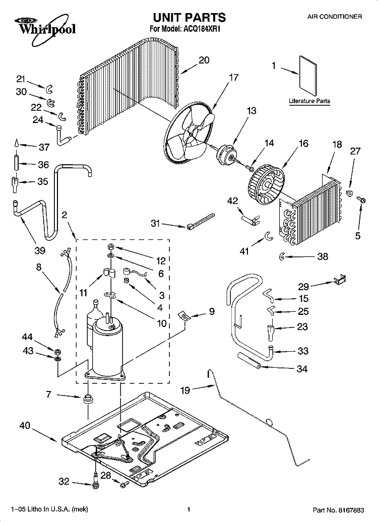 UNIT PARTS Diagram and Parts List for ACQ184XR1  Whirlpool Air Conditioner