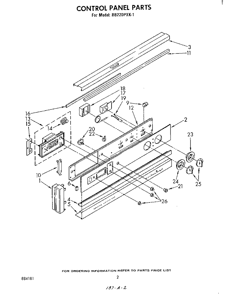 CONTROL PANEL Diagram and Parts List for RB220PXK1  Whirlpool Wall Oven
