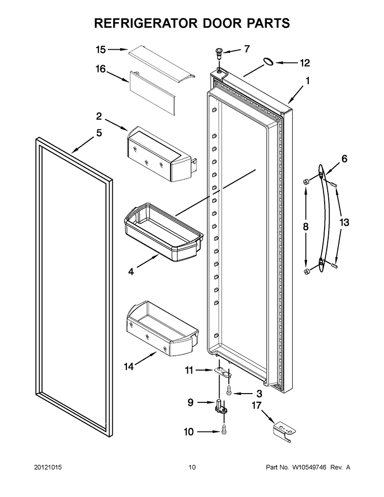 REFRIGERATOR DOOR PARTS Diagram and Parts List for 6WSC21N4AF00  Whirlpool Refrigerator