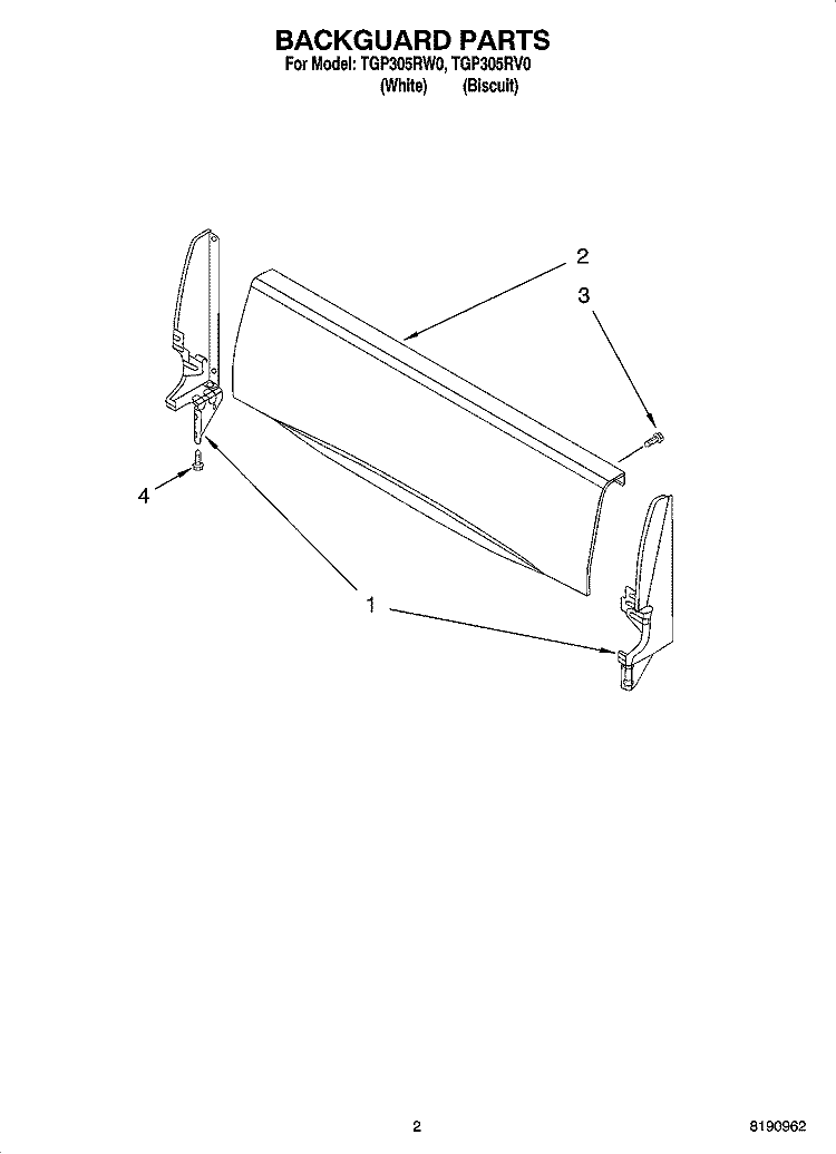 BACKGUARD PARTS Diagram and Parts List for TGP305RV0  Estate Range