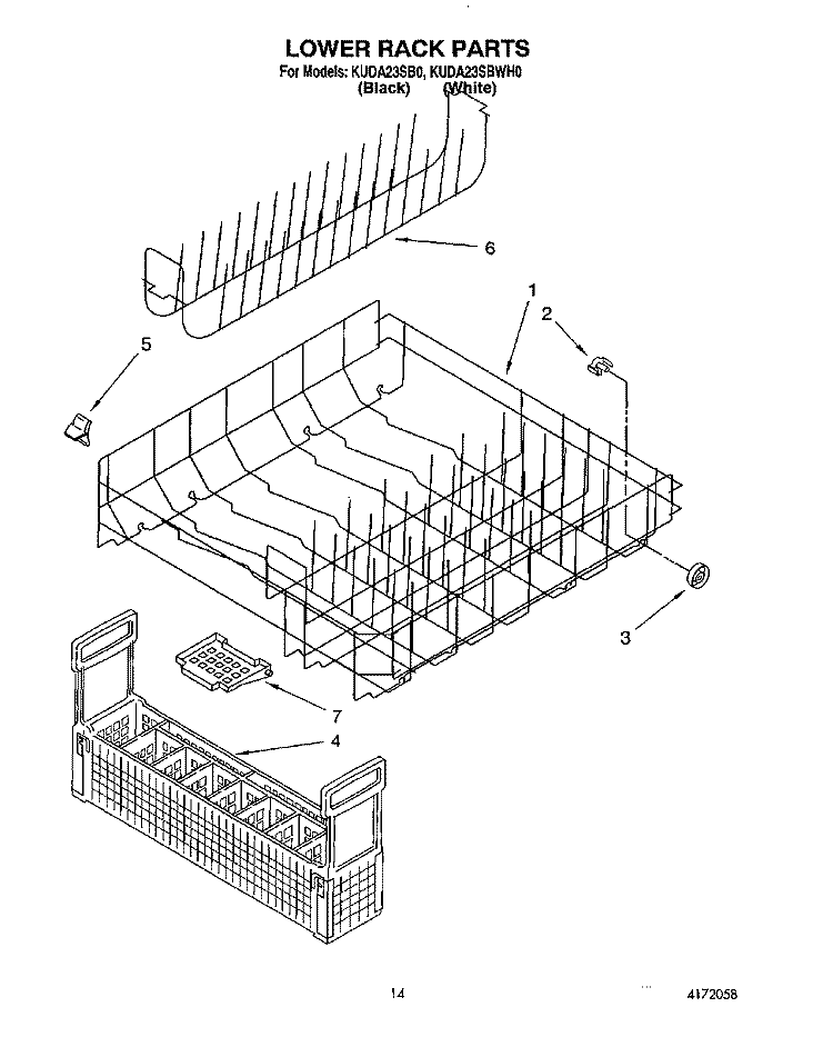 LOWER RACK Diagram and Parts List for KUDA23SB0  KitchenAid Dishwasher