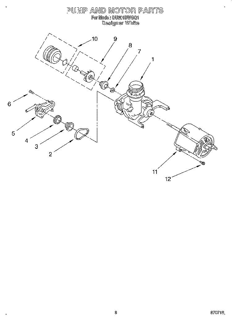 PUMP AND MOTOR Diagram and Parts List for DU801DWGQ1  Whirlpool Dishwasher