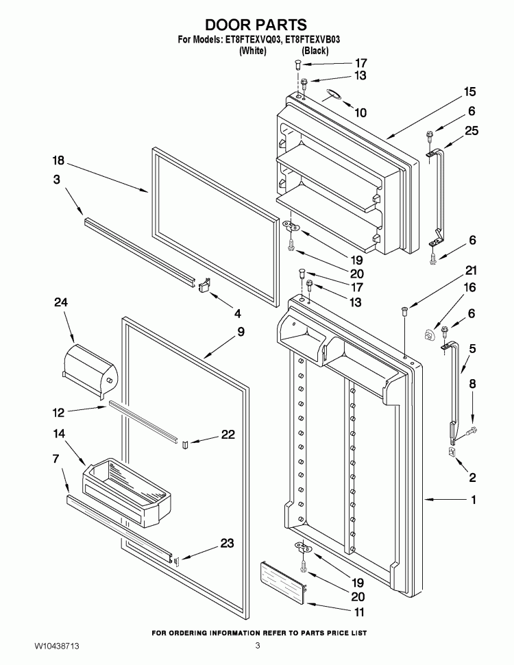 DOOR PARTS Diagram and Parts List for ET8FTEXVB03  Whirlpool Refrigerator