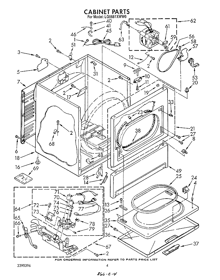 CABINET Diagram and Parts List for LG9681XWW0  Whirlpool Dryer