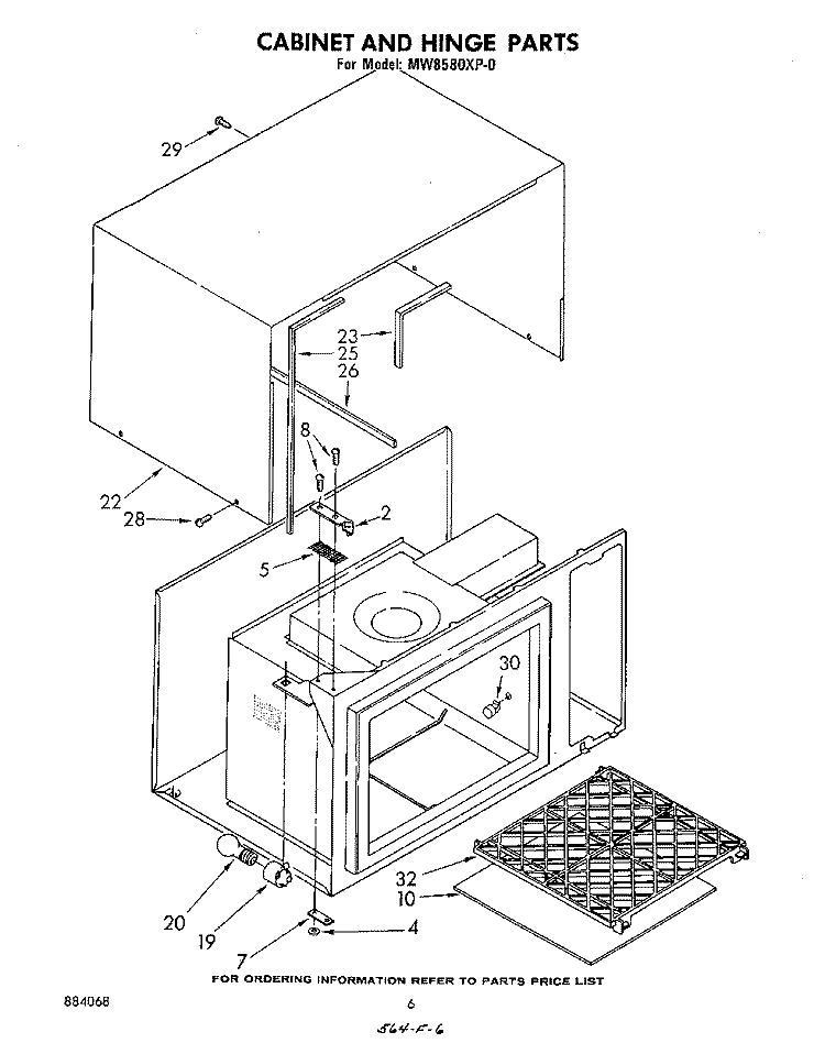 CABINET AND HINGE Diagram and Parts List for MW8580XP0  Whirlpool Microwave