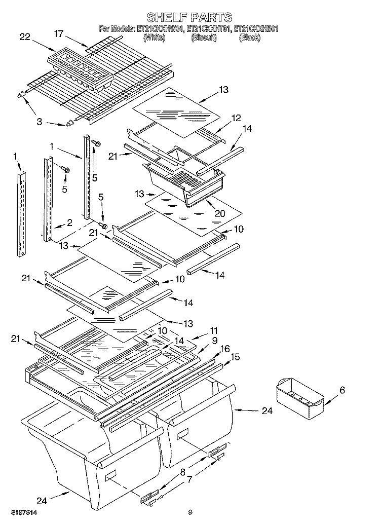 SHELF, OPTIONAL Diagram and Parts List for ET21CKXHW01  Whirlpool Refrigerator