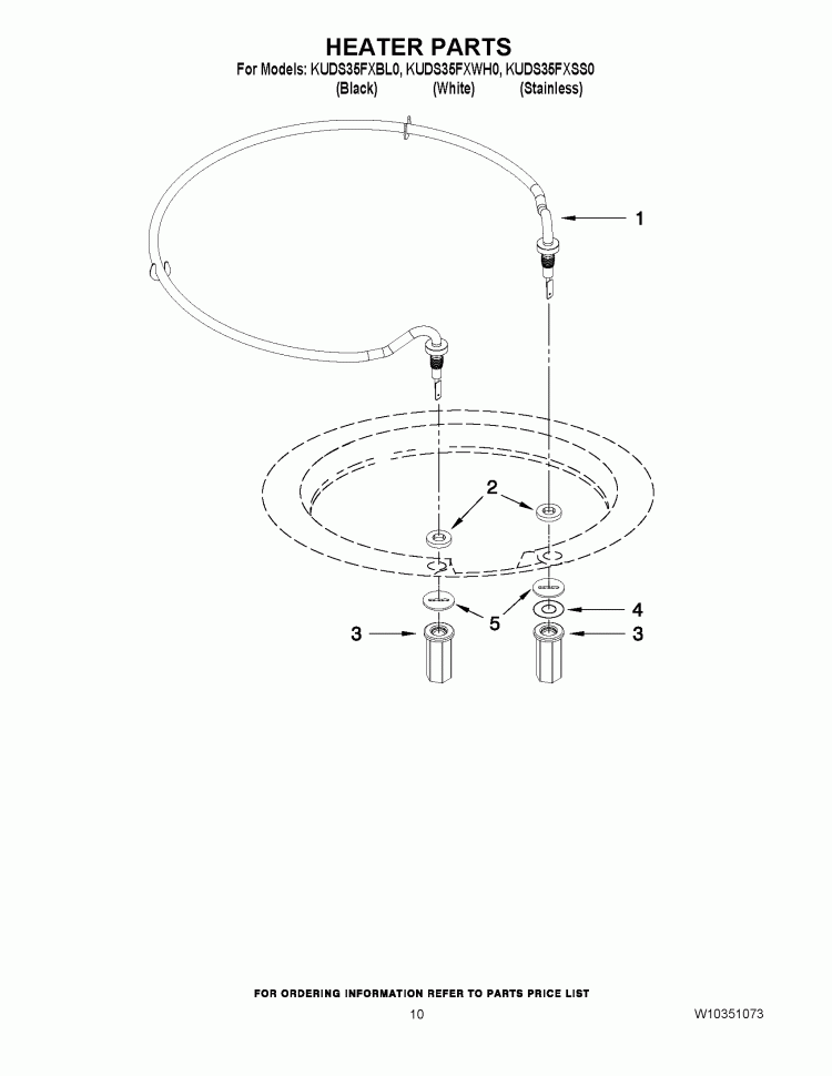 HEATER PARTS Diagram and Parts List for KUDS35FXSS0  KitchenAid Dishwasher