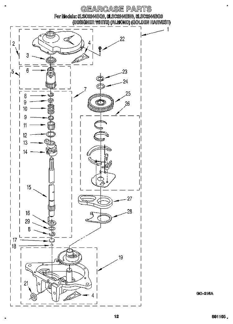 GEARCASE Diagram and Parts List for 8LSC6244BG0  Whirlpool Washer