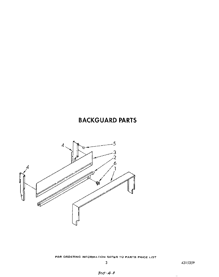 BACKGUARD Diagram and Parts List for SF305EERW4  Whirlpool Range