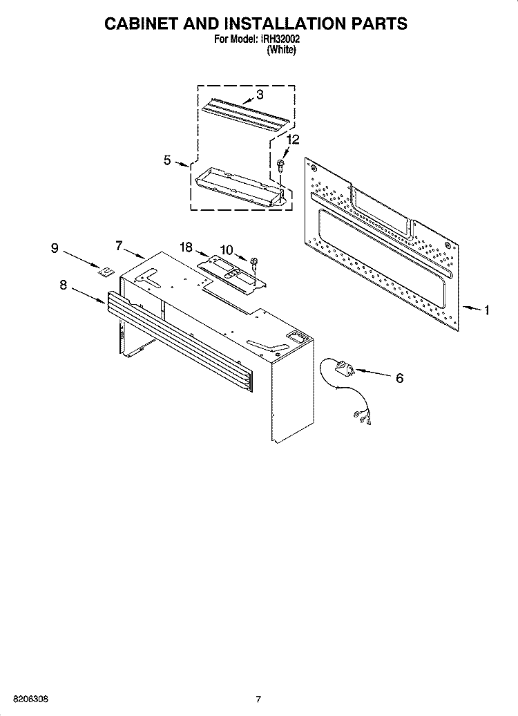 CABINET AND INSTALLATION PARTS Diagram and Parts List for IRH32002  Inglis Microwave