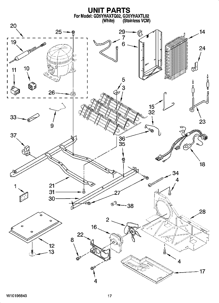 UNIT PARTS Diagram and Parts List for GD5YHAXTL02  Whirlpool Refrigerator