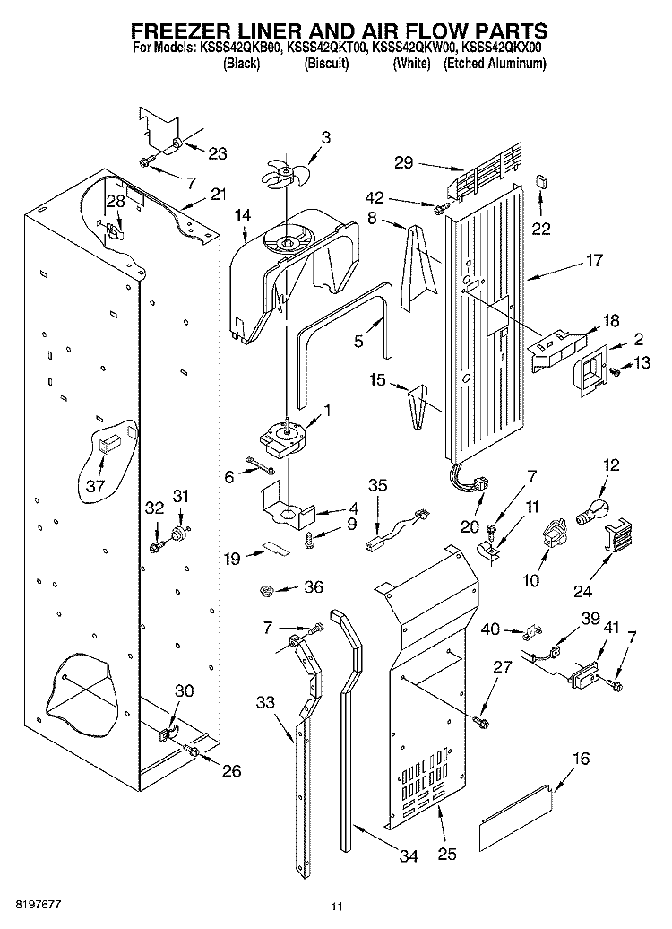 FREEZER LINER AND AIR FLOW Diagram and Parts List for KSSS42QKT00  KitchenAid Refrigerator