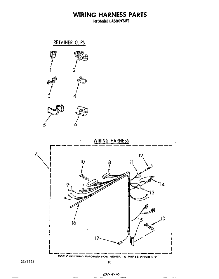 WIRING HARNESS Diagram and Parts List for LA8800XSW0  Whirlpool Washer