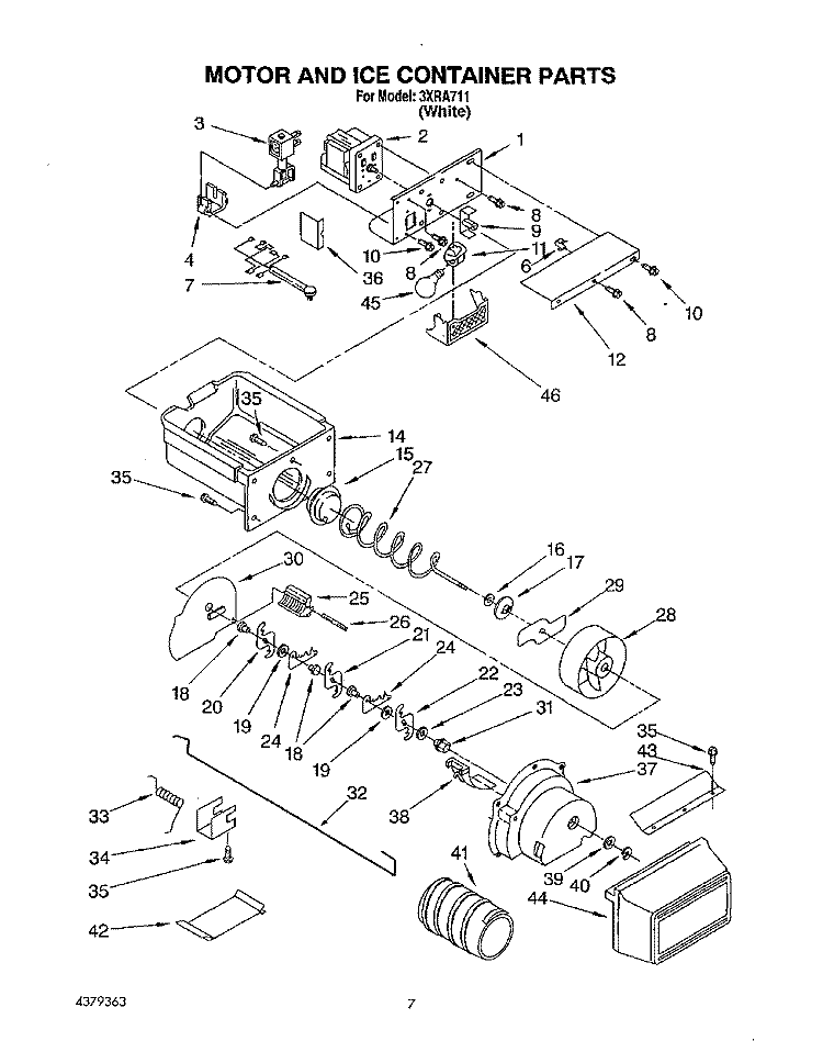 MOTOR AND ICE CONTAINER Diagram and Parts List for 3XRA711  Whirlpool Refrigerator