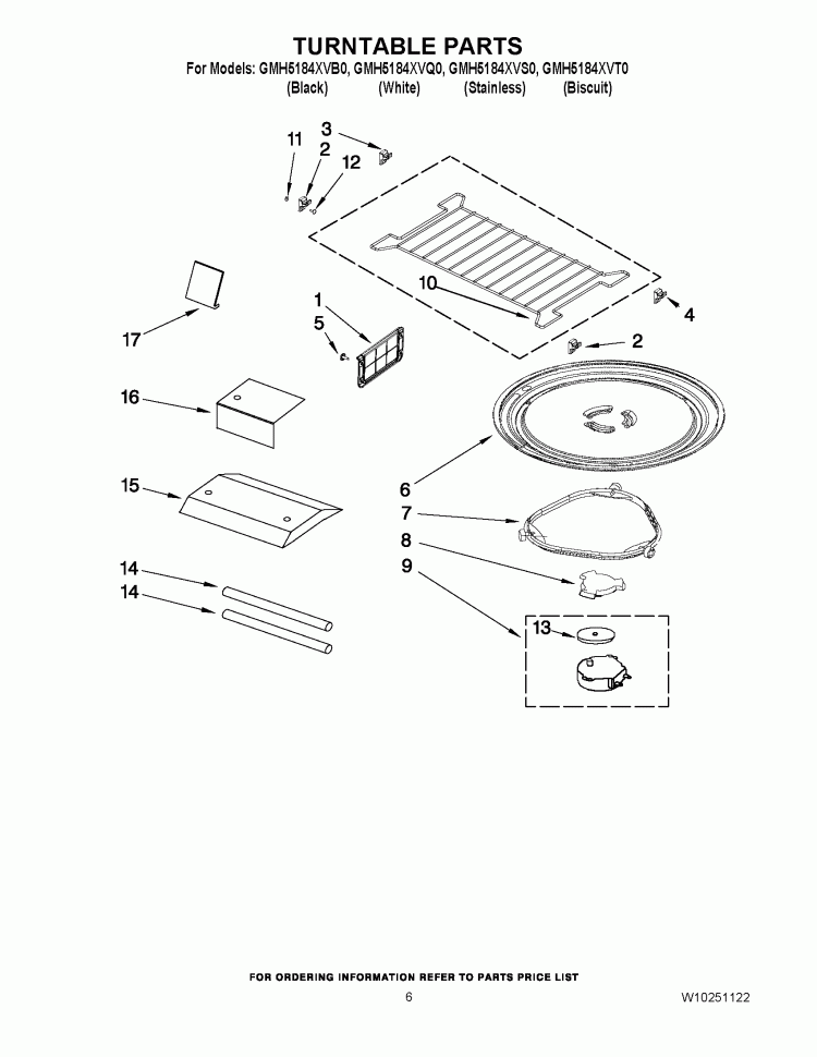 TURNTABLE PARTS Diagram and Parts List for GMH5184XVQ0  Whirlpool Microwave