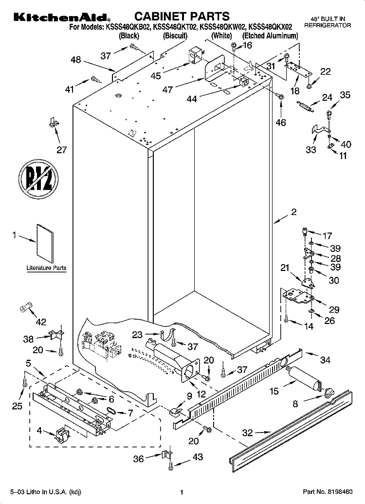 CABINET PARTS Diagram and Parts List for KSSS48QKT02  KitchenAid Refrigerator
