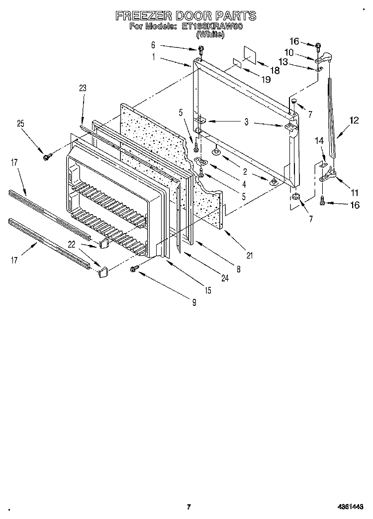 FREEZER DOOR Diagram and Parts List for ET18SKRAW00  Whirlpool Refrigerator