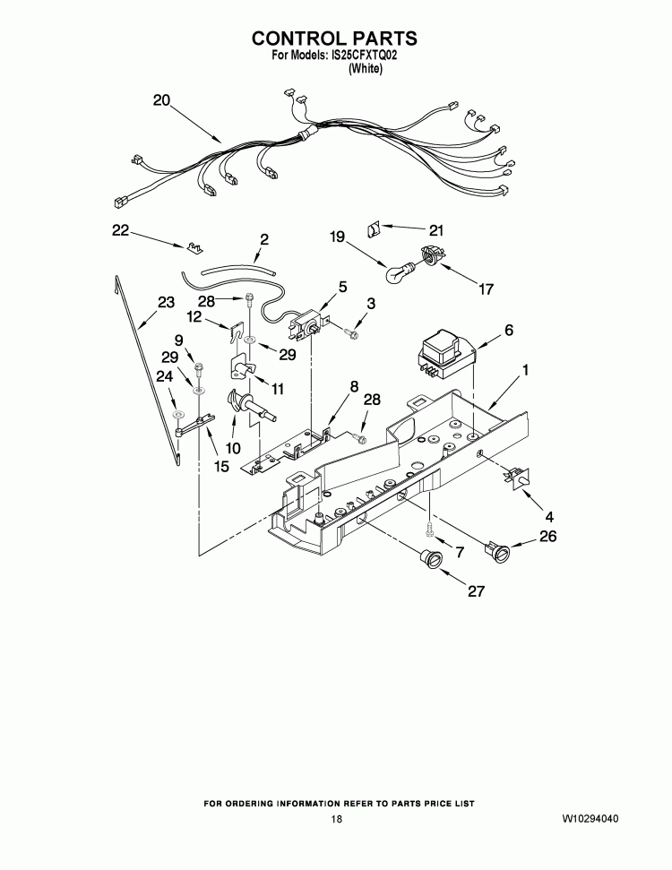 CONTROL PARTS Diagram and Parts List for IS25CFXTQ02  Inglis Refrigerator