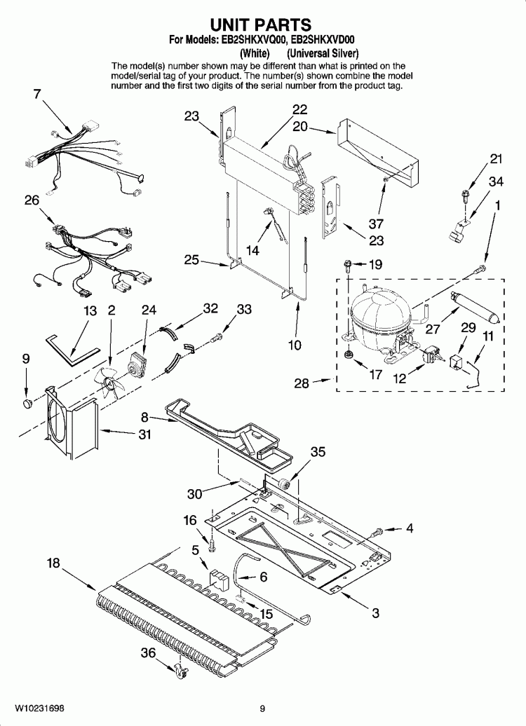 UNIT PARTS Diagram and Parts List for EB2SHKXVD00  Whirlpool Refrigerator