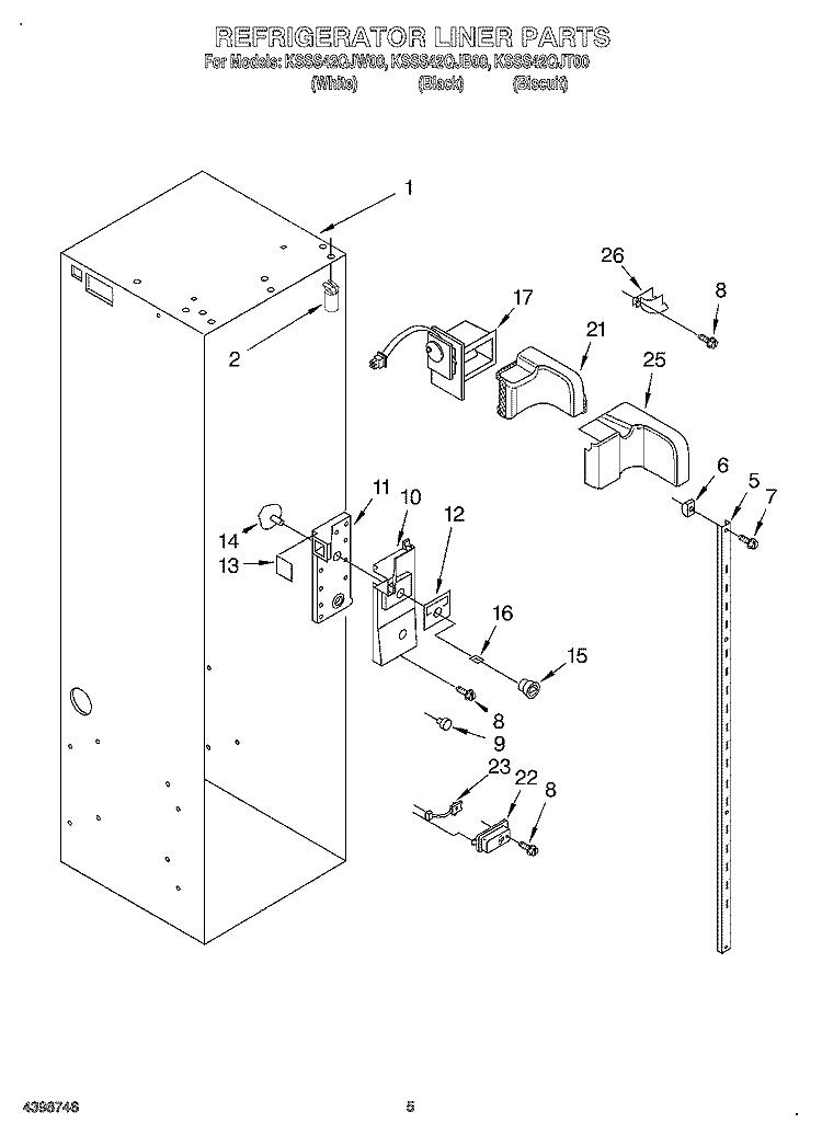 REFRIGERATOR LINER Diagram and Parts List for KSSS42QJT00  KitchenAid Refrigerator