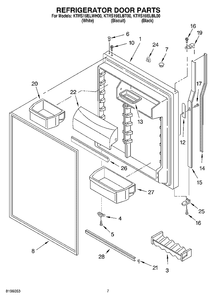 REFRIGERATOR DOOR Diagram and Parts List for KTRS19ELBL00  KitchenAid Refrigerator