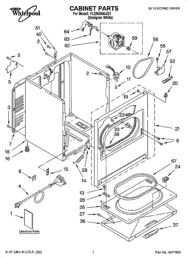 CABINET PARTS Diagram and Parts List for YLEN2000JQ1  Whirlpool Dryer