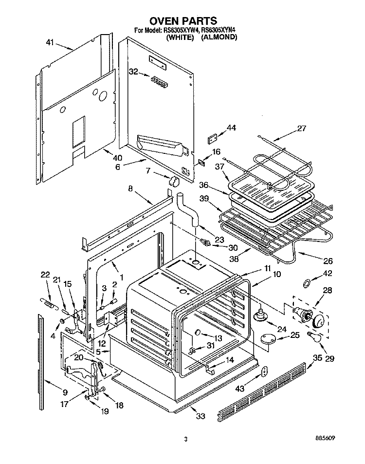 OVEN Diagram and Parts List for RS6305XYN4  Whirlpool Range