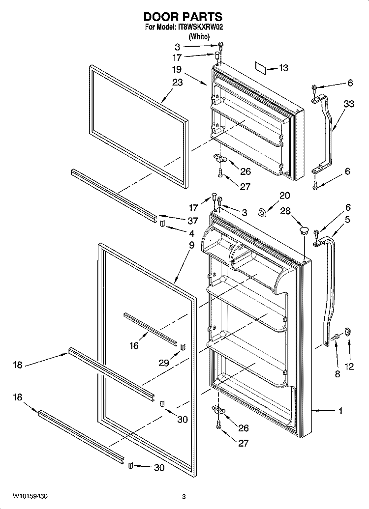 DOOR PARTS Diagram and Parts List for IT8WSKXRW02  Whirlpool Refrigerator