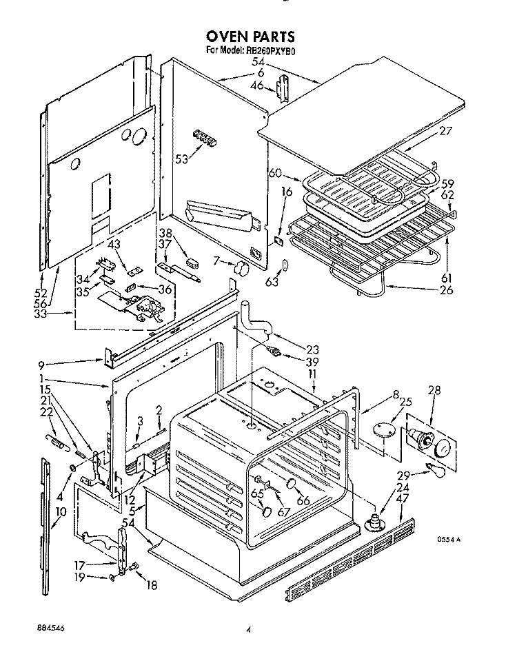 OVEN Diagram and Parts List for RB260PXYQ0  Whirlpool Wall Oven