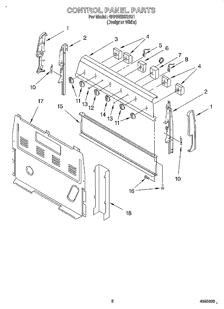 CONTROL PANEL Diagram and Parts List for 4RF302BXEQ1  Whirlpool Range