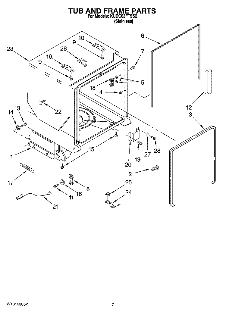 TUB AND FRAME PARTS Diagram and Parts List for KUDC03FTSS2  KitchenAid Dishwasher