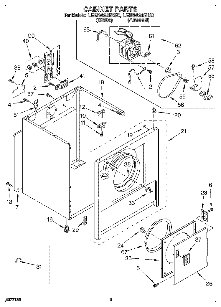 SECTION Diagram and Parts List for LEN3624BW0  Whirlpool Dryer