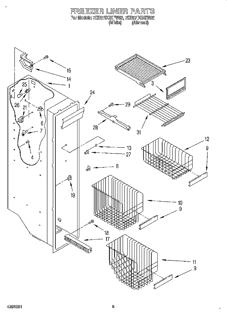FREEZER LINER Diagram and Parts List for 7ED27DQXFW02  Whirlpool Refrigerator