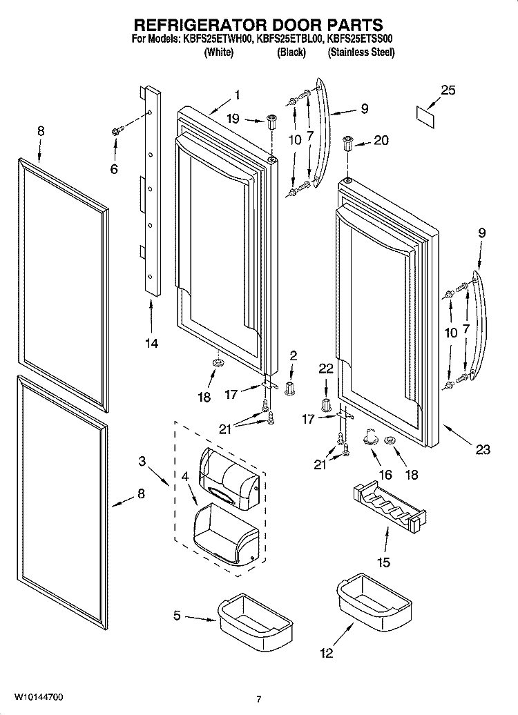 REFRIGERATOR DOOR PARTS Diagram and Parts List for KBFS25ETSS00  KitchenAid Refrigerator