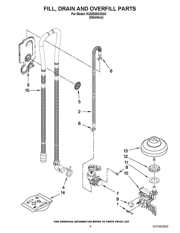 FILL, DRAIN AND OVERFILL PARTS Diagram and Parts List for KUDE60SXSS3  KitchenAid Dishwasher