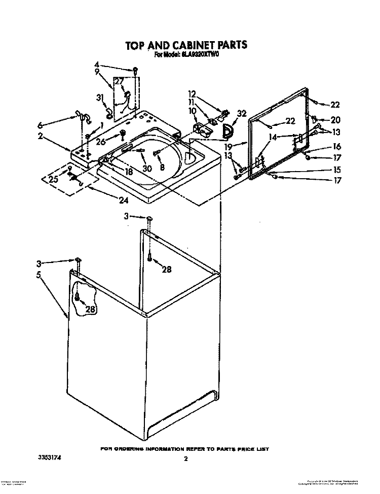 TOP AND CABINET, LIT/OPTIONAL Diagram and Parts List for 6LA9320XTW0  Whirlpool Washer