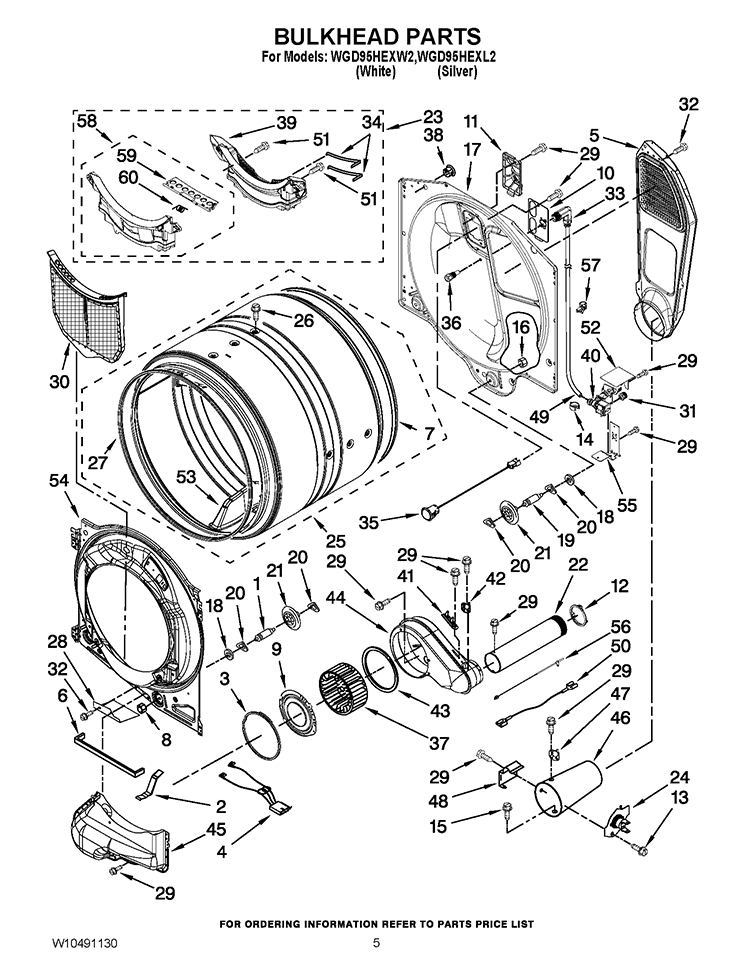 BULKHEAD PARTS Diagram and Parts List for WGD95HEXL2  Whirlpool Dryer