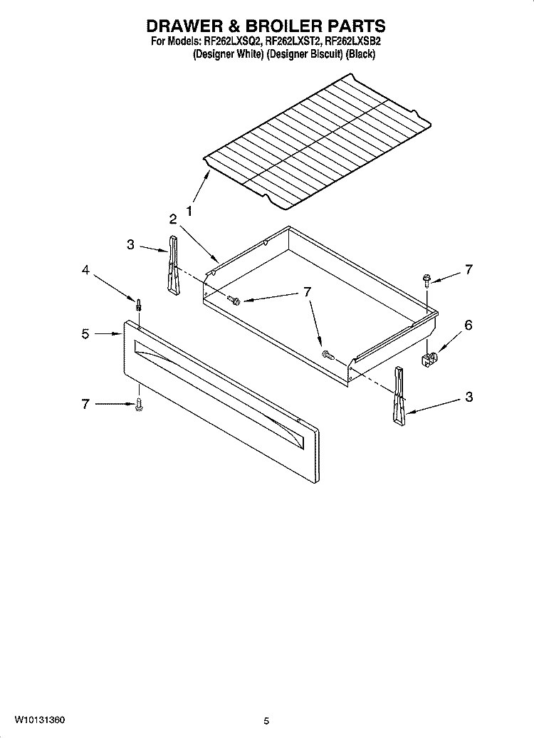 DRAWER & BROILER PARTS Diagram and Parts List for RF262LXSB2  Whirlpool Range