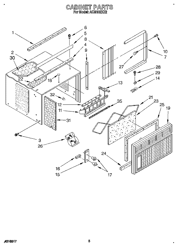 CABINET Diagram and Parts List for ACM102XZ2  Whirlpool Air Conditioner