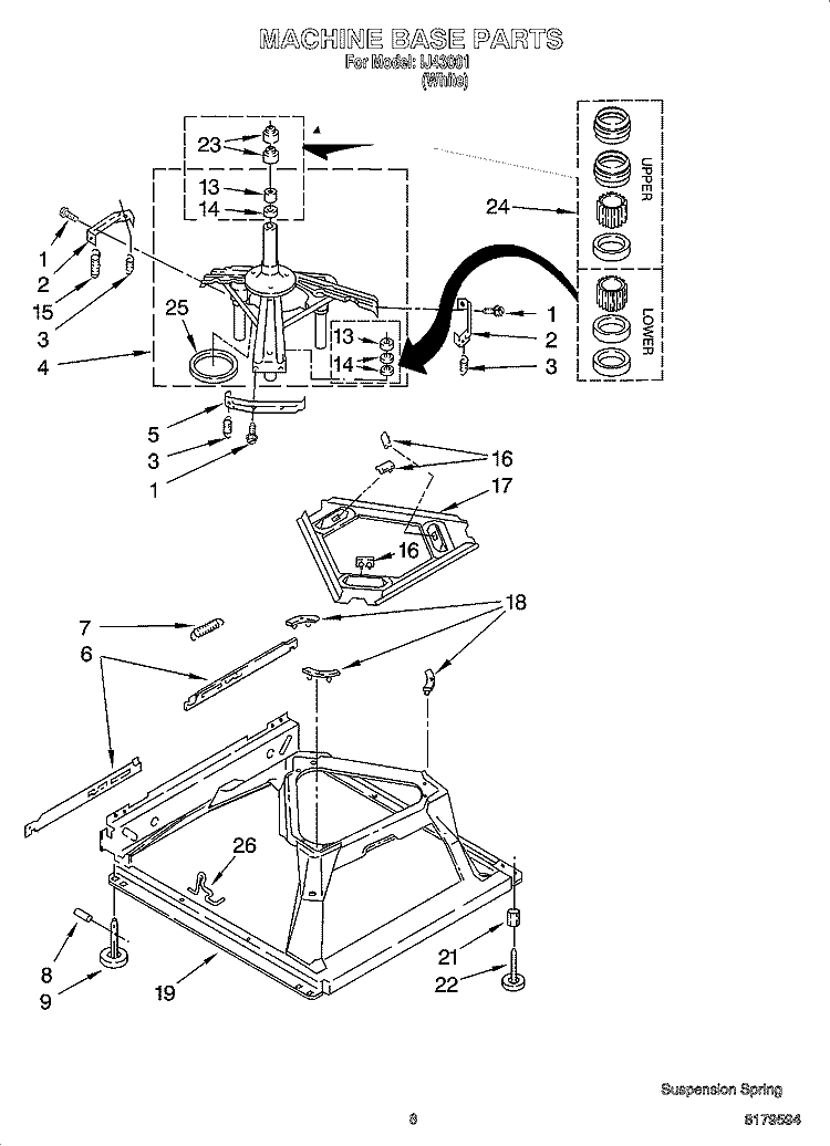 MACHINE BASE PARTS Diagram and Parts List for IJ43001  Inglis Washer