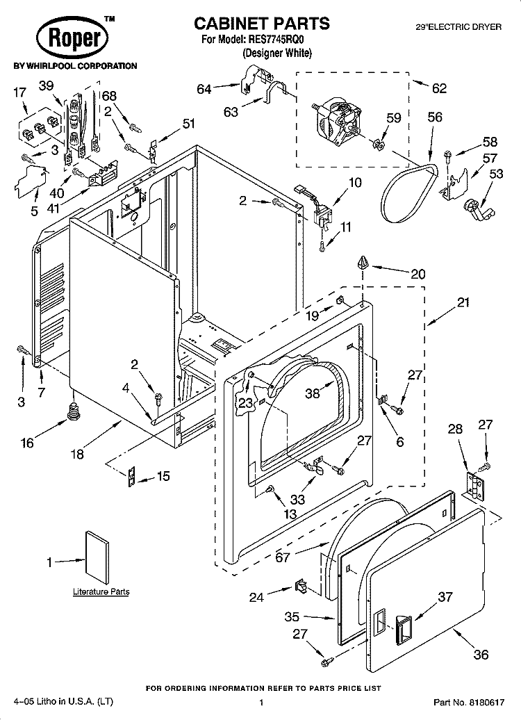 CABINET PARTS Diagram and Parts List for RES7745RQ0  Roper Dryer