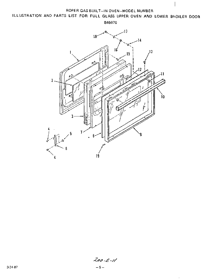 GLASS UPPER OVEN AND LOWER BROILER Diagram and Parts List for B4607X0  Roper Range
