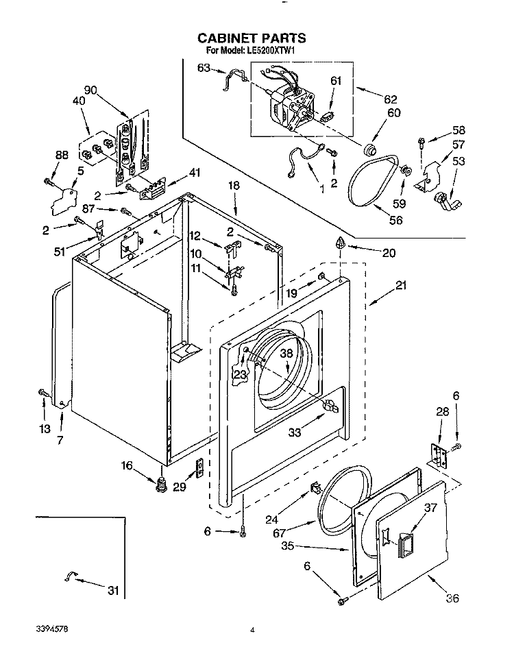 SECTION Diagram and Parts List for LE5200XTW1  Whirlpool Dryer