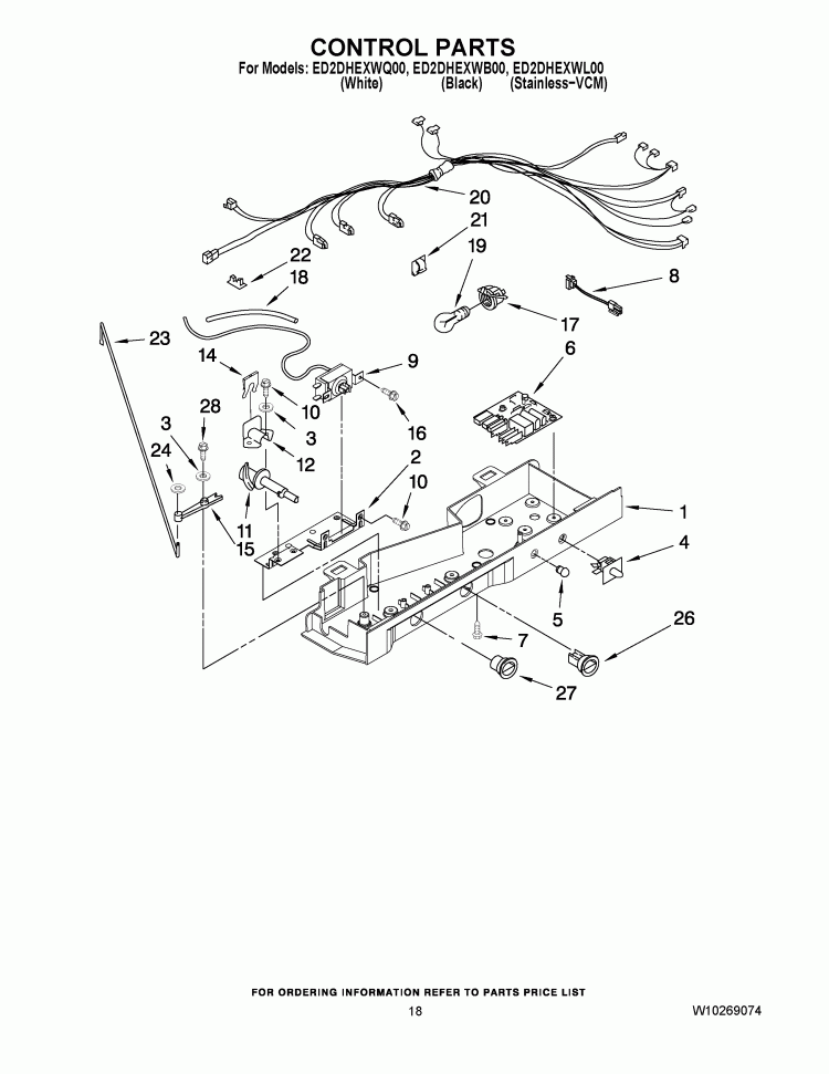 CONTROL PARTS Diagram and Parts List for ED2DHEXWL00  Whirlpool Refrigerator