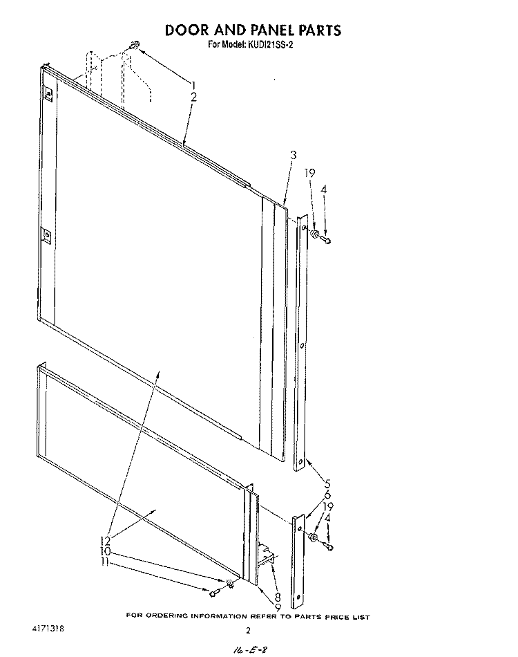 DOOR AND PANEL Diagram and Parts List for KUDI21SS2  KitchenAid Dishwasher