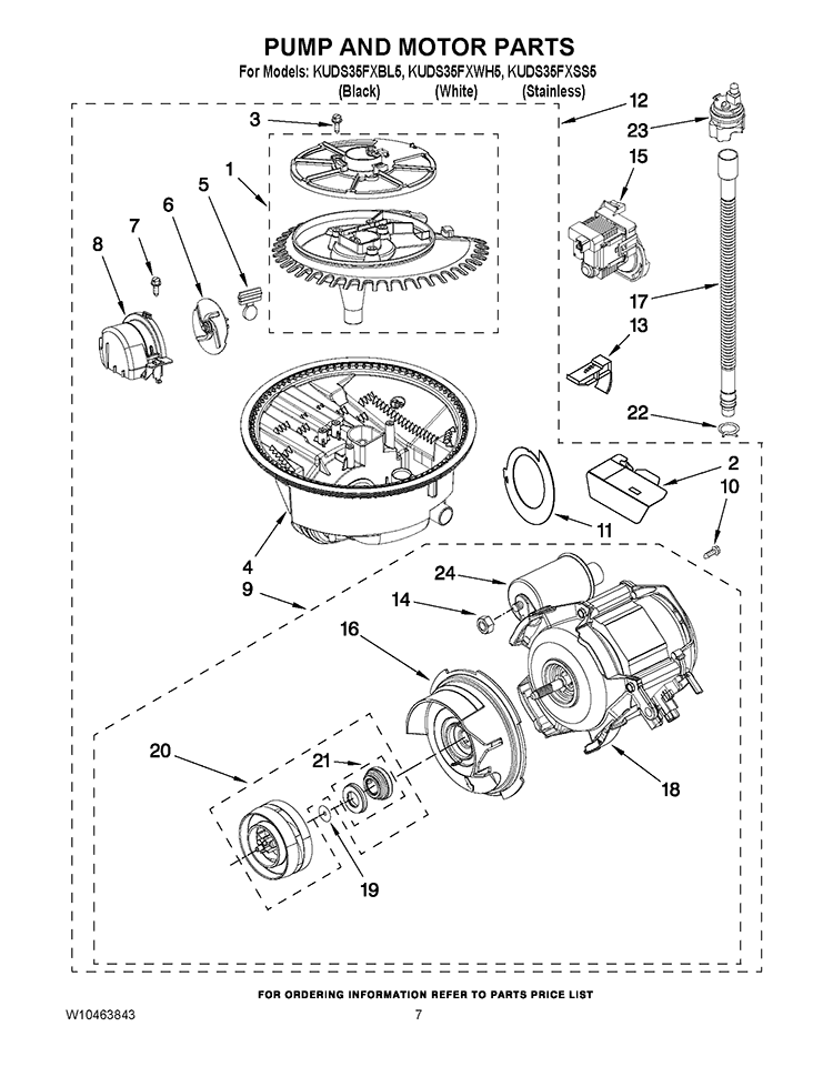 PUMP AND MOTOR PARTS Diagram and Parts List for KUDS35FXSS5  KitchenAid Dishwasher